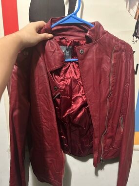 Women's Red Faux Leather Moto Jacket